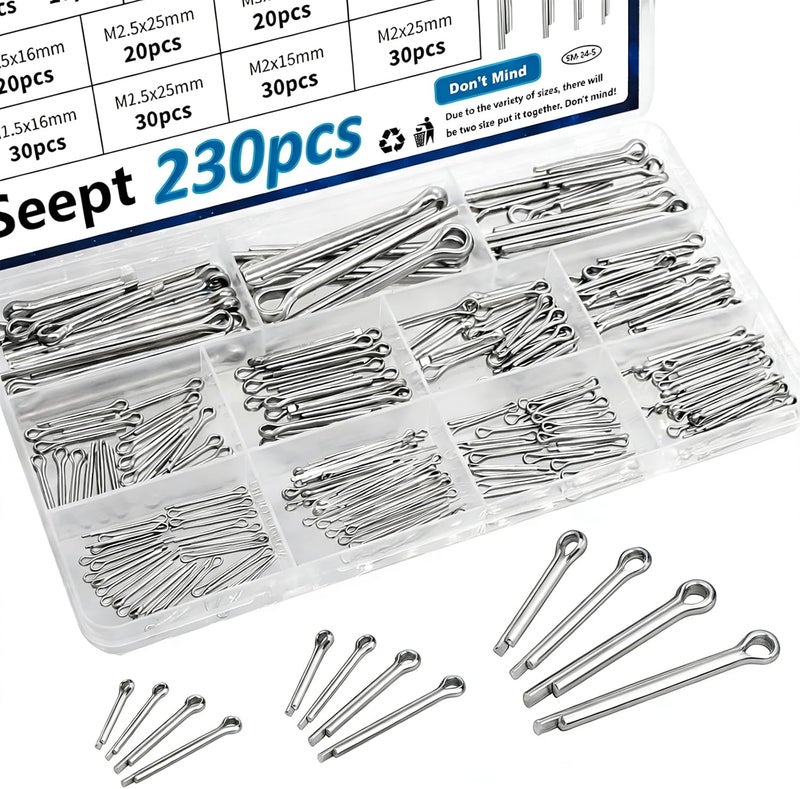 Seept 230Pcs Cotter Pins 304 Stainless Steel Cotter Pins Assortment Kit Used for Hitch Lock System, Trucks, Engine Repair - Image 1